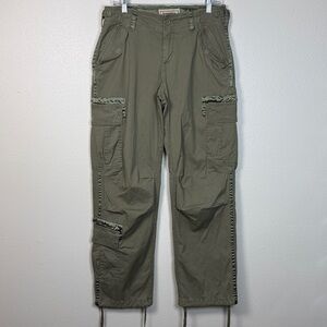 Vintage Y2K A&F Cargo Pant Women 8/29 Army Green 7 Pockets Baggy Satin Utility